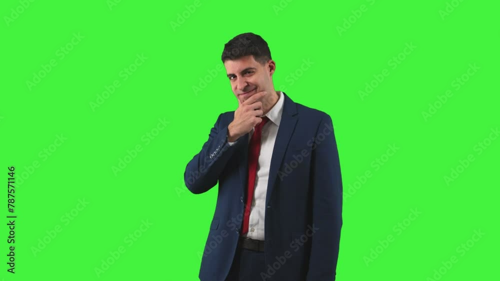 Seductively Posed Businessman in Blue Suit and Red Tie Green Screen Chroma Key Seductively Posed Businessman in Blue Suit and Red Tie Green Screen Chroma Key