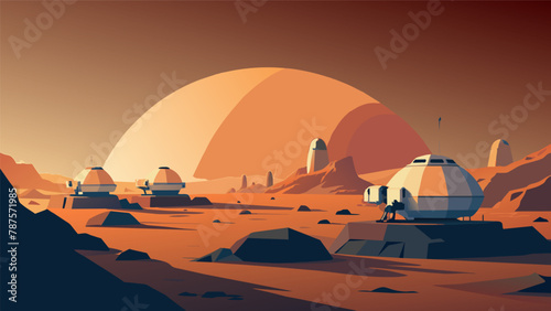 As the rovers traverse the rocky terrain they pass by the curved walls and domed roofs of the habitat base a symbol of comfort and familiarity