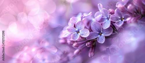 Macro photograph of lilac violet flowers in spring, creating an abstract and soft floral backdrop. © Vusal