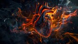 Fiery Human Heart Engulfed in Flames, Conveying Intense Passion and the Power of Life