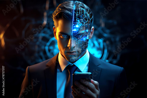  Intelligence artificielle, AI, IA, android, robot, ordinateur intelligent, Processus d'apprentissage automatique, Concept des technologies informatiques modernes, circuit intelligent