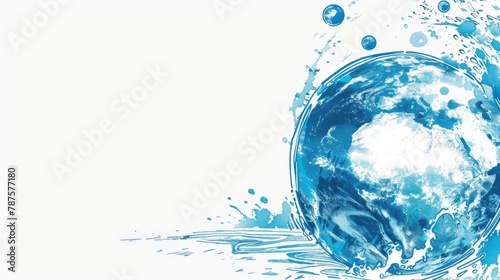 Abstract Artistic Blue  Paint Earth with White Background