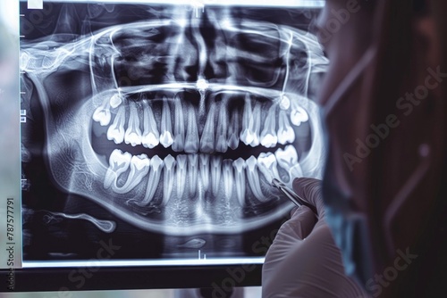 dentist checking patient's x-ray image