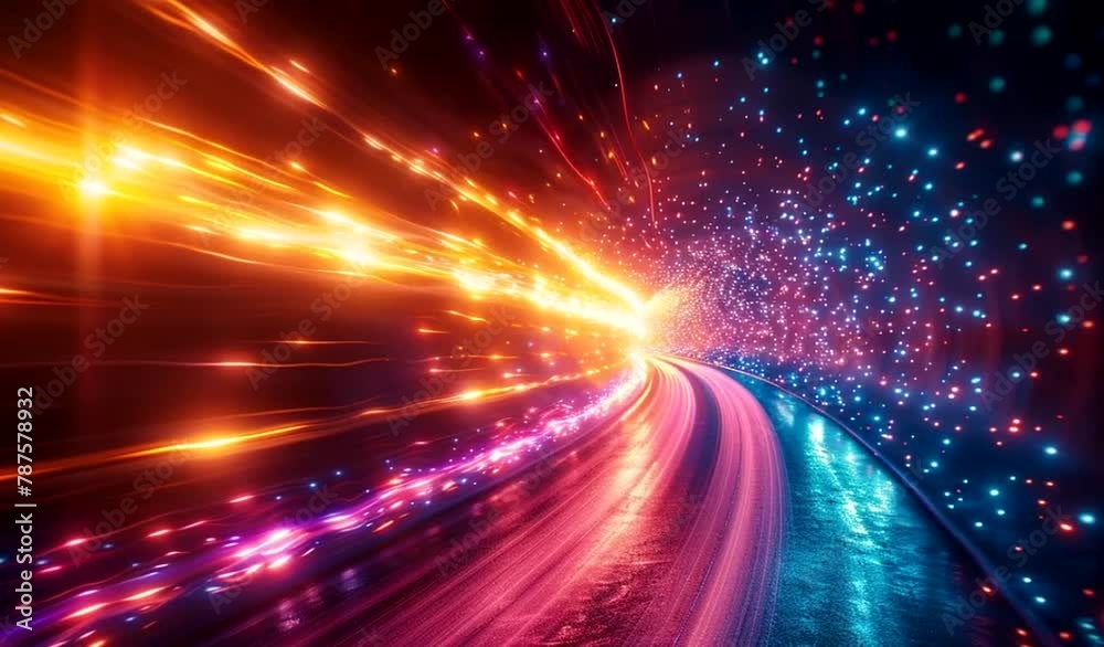 A long exposure photo capturing the light streaks in a tunnel as ...