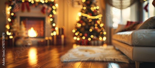Stylish Christmas room interior with a blurry appearance