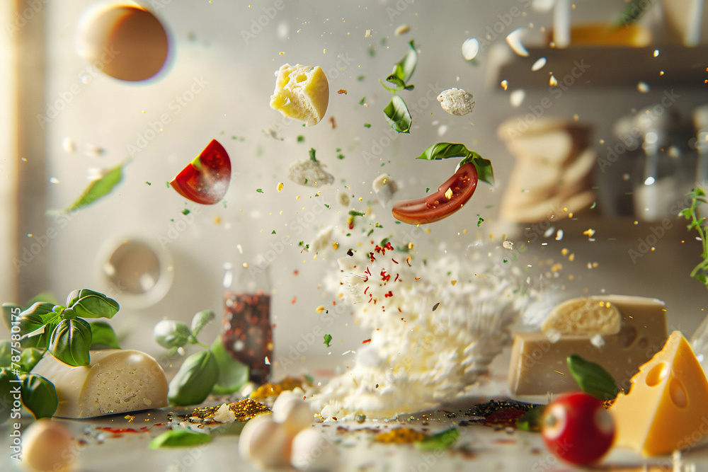 vegetable salad with oil flew with ingridients vegetable salad with oil flew with ingridients
