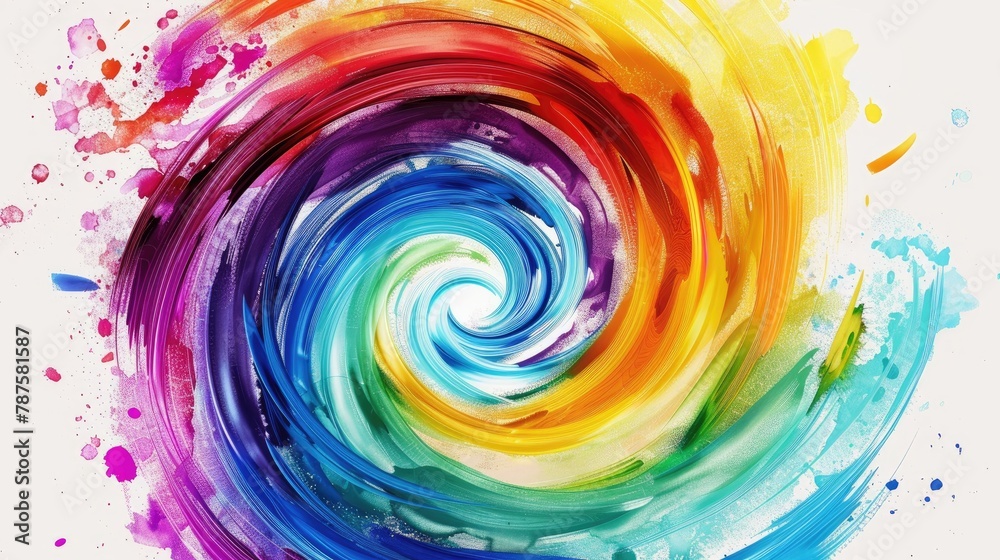 Colorful swirl on a white background with a bright rainbow spiral design resembling a watercolor or oil painting