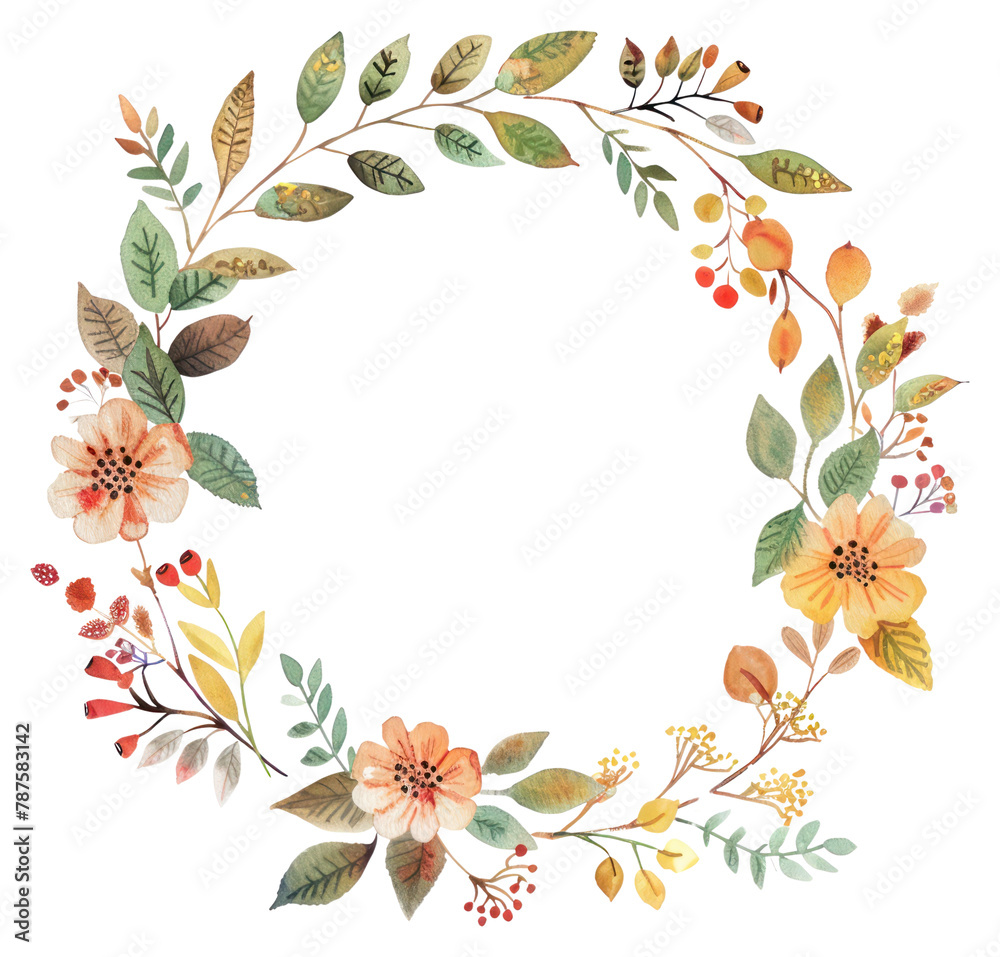 PNG Autumn leaf circle border pattern wreath plant