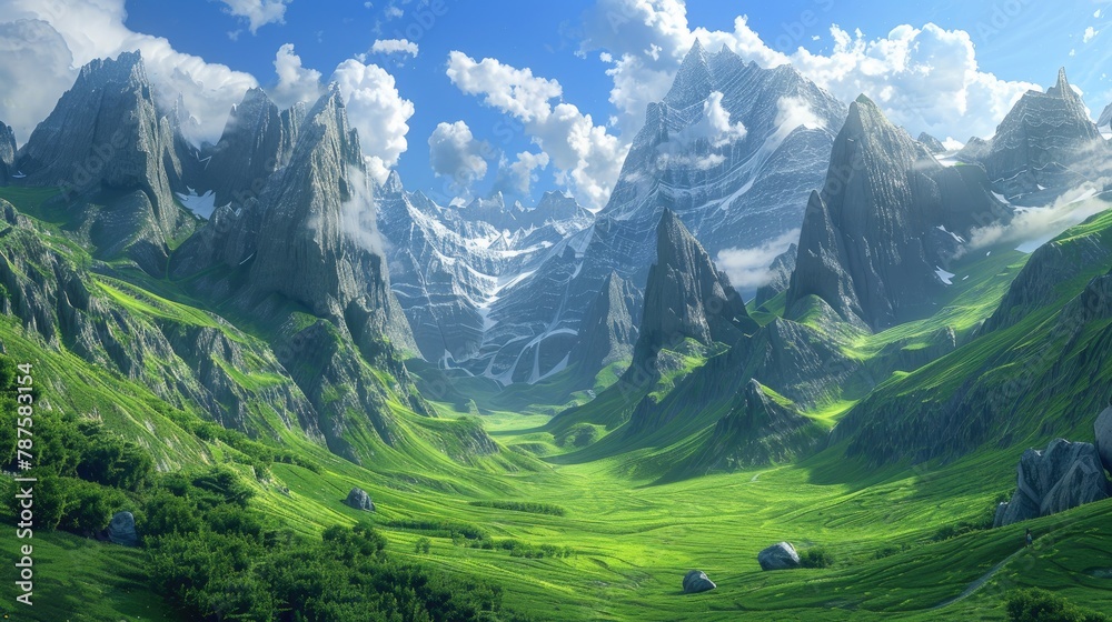 Scenic Green Landscapes with Towering Mountains