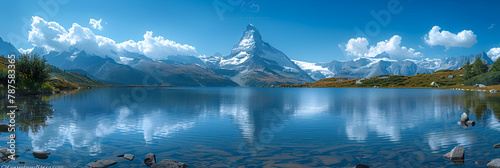The Blue Lake and the Matterhorn in a Scenic Sum, lake in the mountains