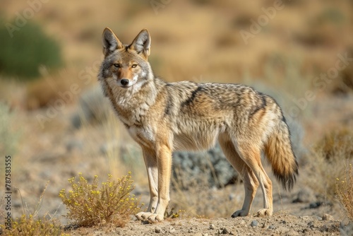 Coyotes looking at camera  fox standing deserts to forests