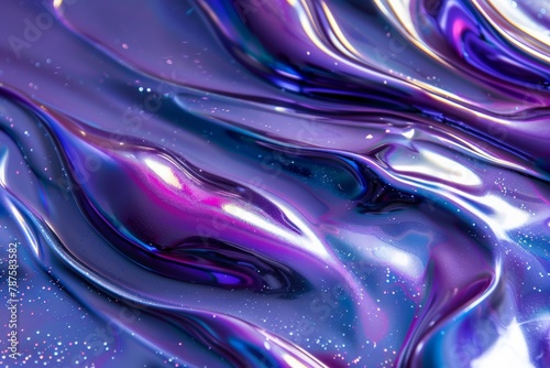 Glossy swirls of purple and blue with starry specks, resembling a cosmic dance.