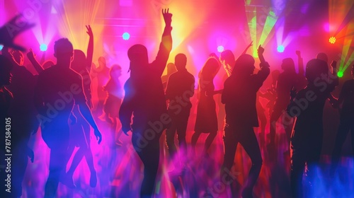 Happy people dancing in a disco with their backs to their backs with open arms in high resolution and high quality. DISCO CONCEPT, dance