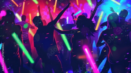 happy people dancing in a disco with their backs to their backs with open arms in high resolution