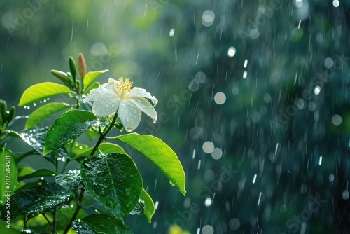 Springtime showers Capturing the serene beauty of rain as it nourishes the earth and brings life to blossoming flowers and lush greenery. photo