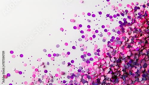 Purple or pink confetti on a white background. Confetti celebration. High quality AI generated image