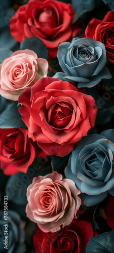 colorful patterns of roses blooming beautifully as one