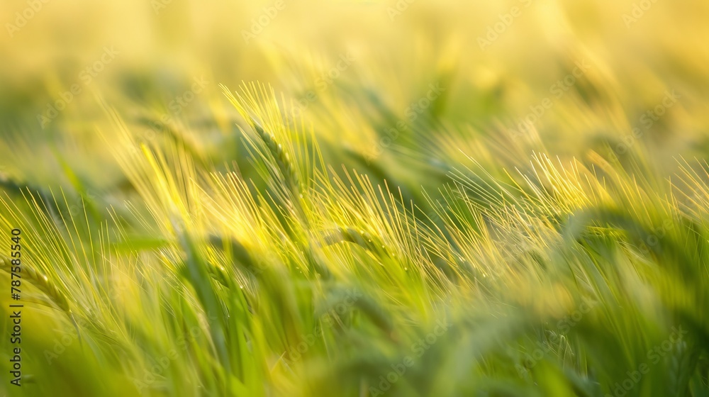 Vibrant green wheat field in sunlight