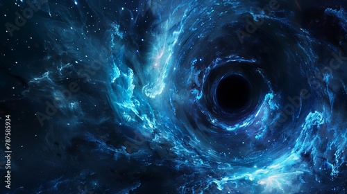 Surreal cosmic black hole with vibrant blues