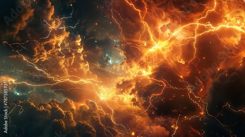 Dramatic cosmic clouds with vibrant lightning