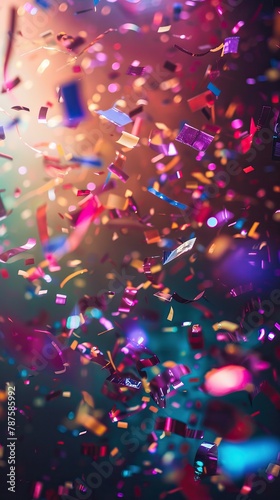 Colorful confetti. Abstract lights, blurred abstract background. Celebration design. High quality AI generated image