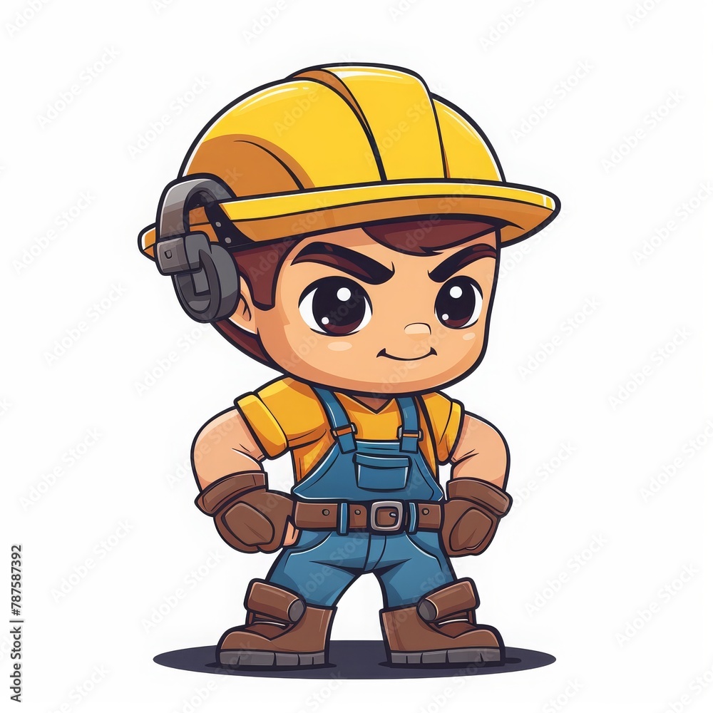 construction worker with strong muscles on a solid white background character vector illustration