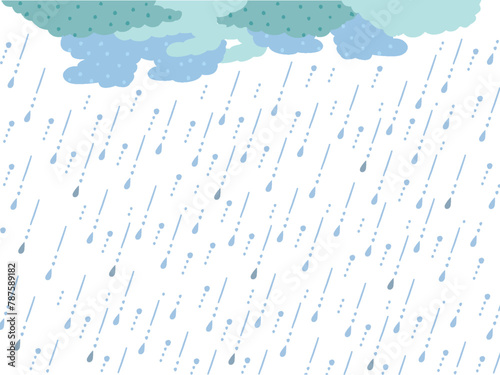 手描き風　雨と雨雲のシンプルな背景素材イラスト
