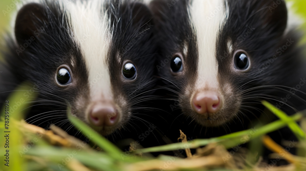 Two curious baby skunks. Two curious baby skunks.