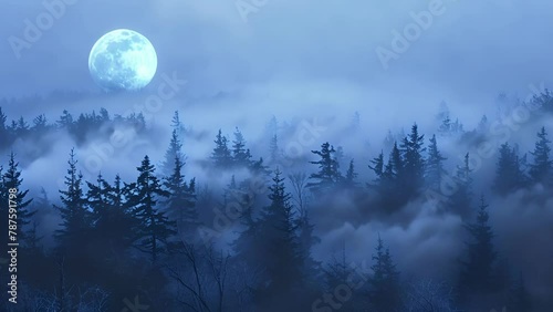 A blanket of mist hovers over the forest creating an eerie yet magical ambiance under the pale moonlight. . . photo