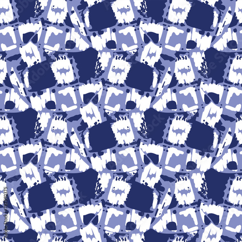 Indigo blue Japanese block print effect pattern. Seamless hand made vector design for fabric batik background and faded fashion repeat. 