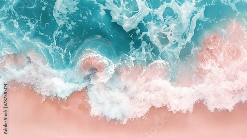 Aerial view of foamy sea waves, perfect for nature-themed design and tranquil wallpapers