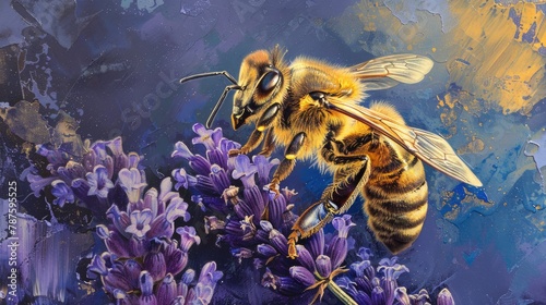 Western honey bee and lavender interaction photo