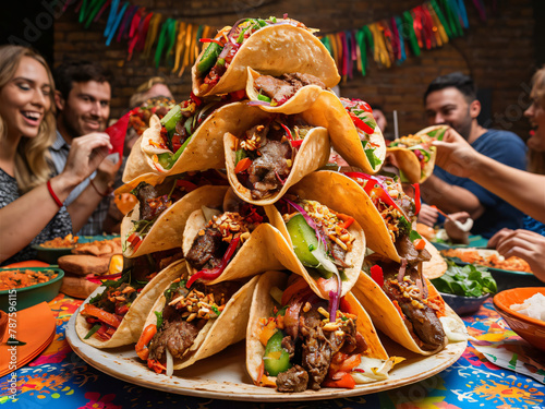 Tacos mejicanos apilados en un plato photo