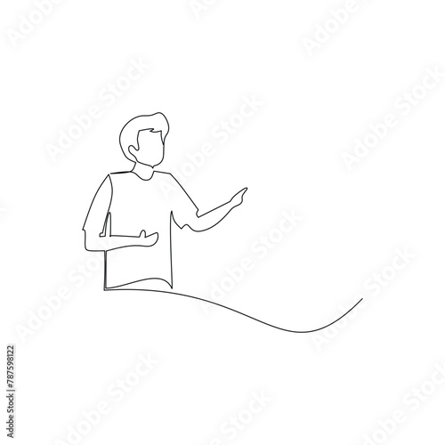 Businessman giving a speech. Effective communication in business concept. Simple continuous line drawing vector illustration