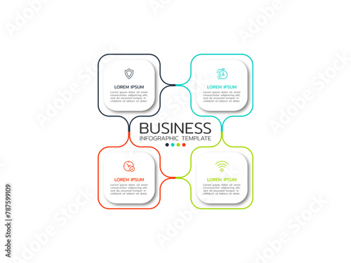 Square diagram with 4 options or elements with icons placed around the center. Concept of four stages of cyclic business process.