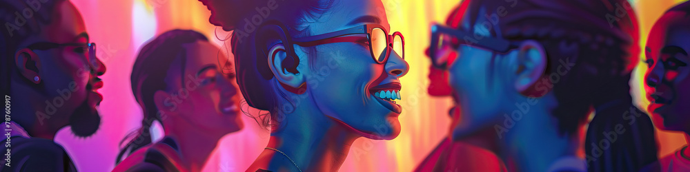 A person with a hearing impairment smiling while communicating with sign language at a social gathering A person with a hearing impairment smiling while communicating with sign language at a social gathering