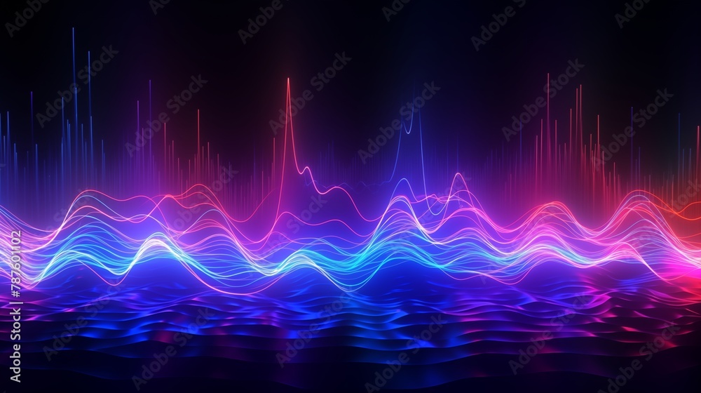 Abstract Digital Waves with Vibrant Neon Colors Illustration.