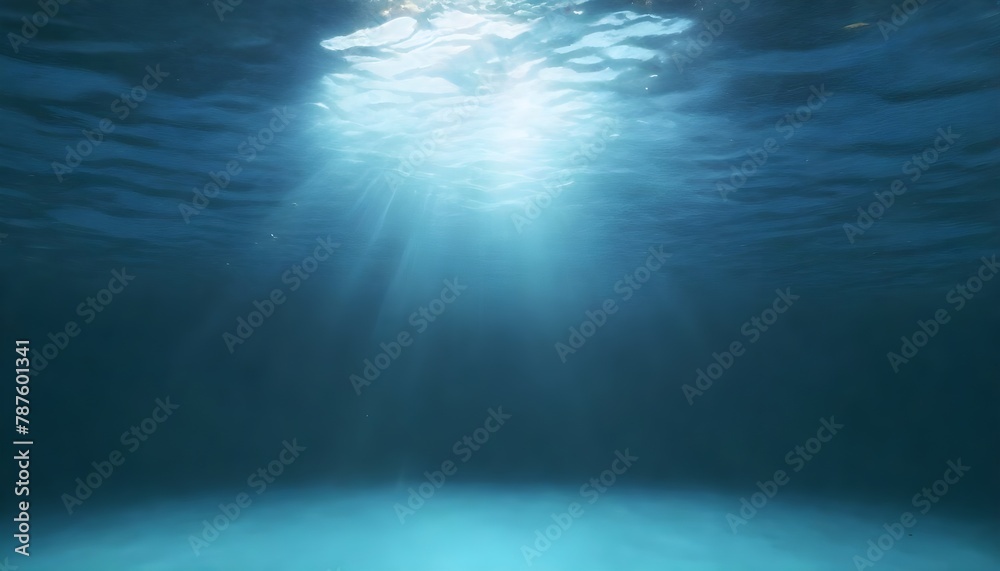 Underwater view with sunlight filtering through the surface of the water