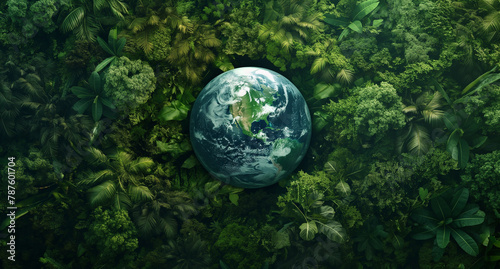 Vibrant Earth Surrounded by Lush Foliage, Concept of Nature's Harmony and Biodiversity