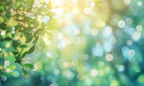 Springtime Glow, Radiant Bokeh on Young Green Leaves, Vibrant Nature Background