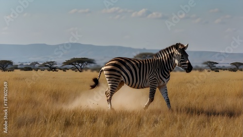 A zebra run in savanna Africa. Ai Generative