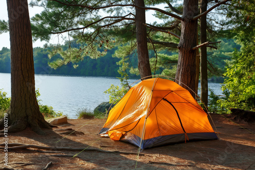 Lakeside Retreat, Embracing Solitude in Nature's Embrace. Camping In A Tent. 