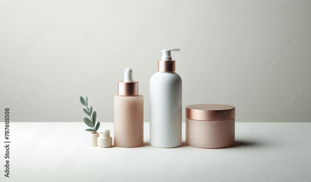Cosmetic bottles isolated on solid background Cosmetic bottles isolated on solid background