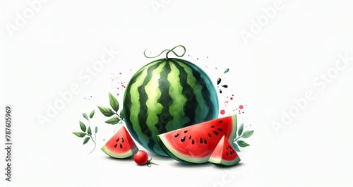 watermelon on a white background watercolor illustration