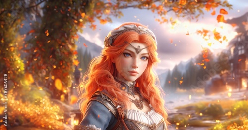 portrait of fantasy character, redhead girl in warrior clothes illustration
