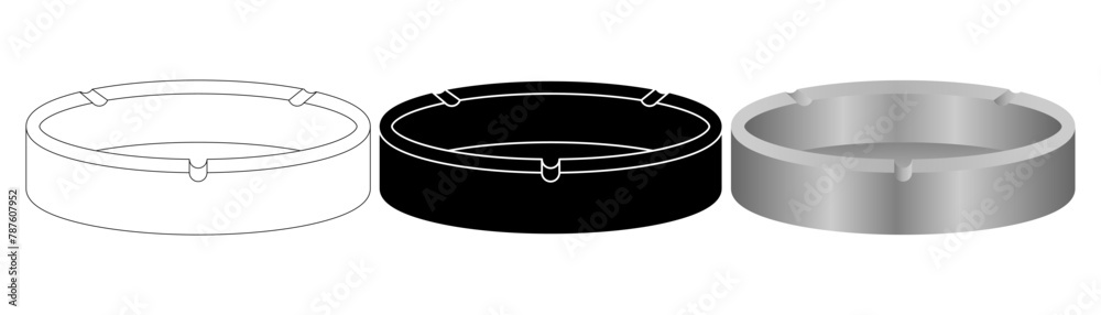side view ashtray icon set isolated on white background side view ashtray icon set isolated on white background