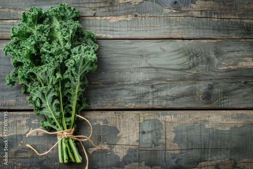 Organic kale on wooden background Focus on kale