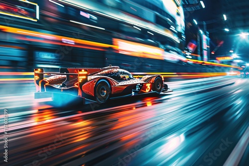 a camera toss image of a racing car photo
