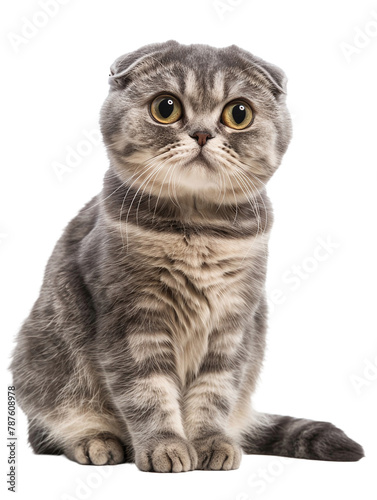 Scottish fold cat, cute, sitting, front view, clipping path, isolated