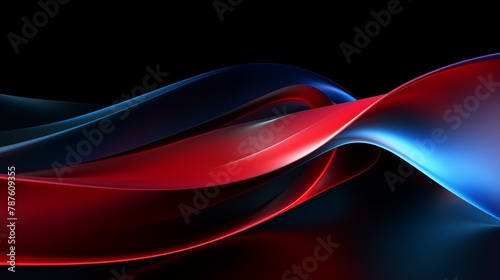 Abstract Digital Artwork Featuring Smooth Red and Blue Wavy Silk-Like Design on a Dark Background.